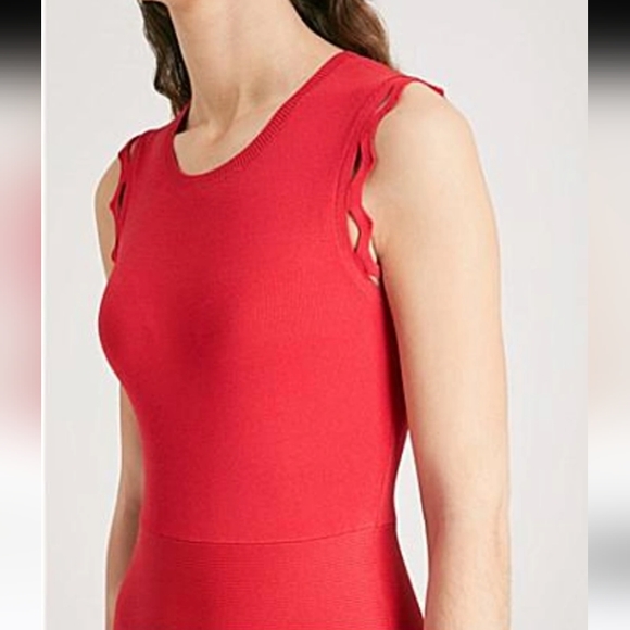 Maje Rumba fit and flare midi dress, red with lacy cutouts, size 1 US S - Picture 5 of 11